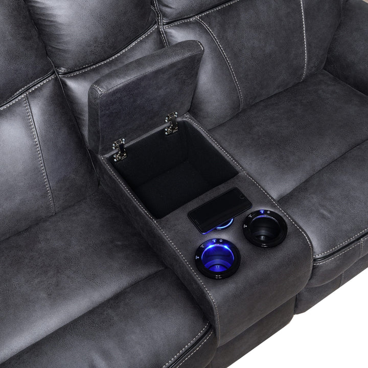 Tech Power Recliner Sofa - Usb + Wireless Charging, Bluetooth Speakers & Cooling/Heating Drinks Holders - The Furniture Mega Store 