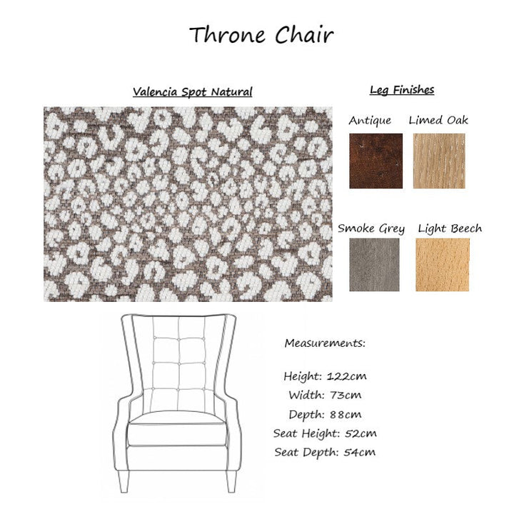 Valencia Spot Fabric Throne Winged Accent Chair - Choice Of Legs - The Furniture Mega Store 