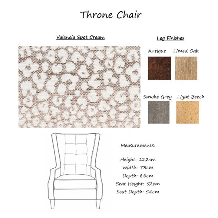 Valencia Spot Fabric Throne Winged Accent Chair - Choice Of Legs - The Furniture Mega Store 