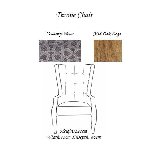 Delux Throne Winged Fabric Accent Chair - Choice Of Legs - The Furniture Mega Store 