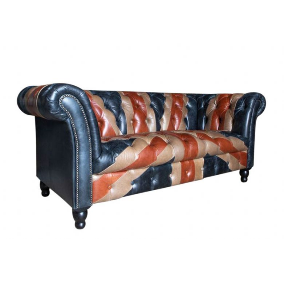 Union Jack Vintage Leather Buttoned Chesterfield Sofa Collection - The Furniture Mega Store 