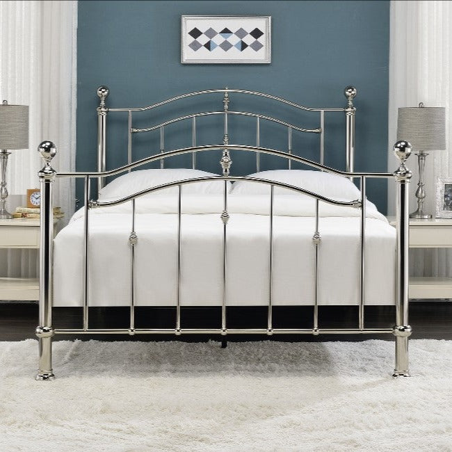 Callisto 4'6 Double Bed - Chrome - The Furniture Mega Store 