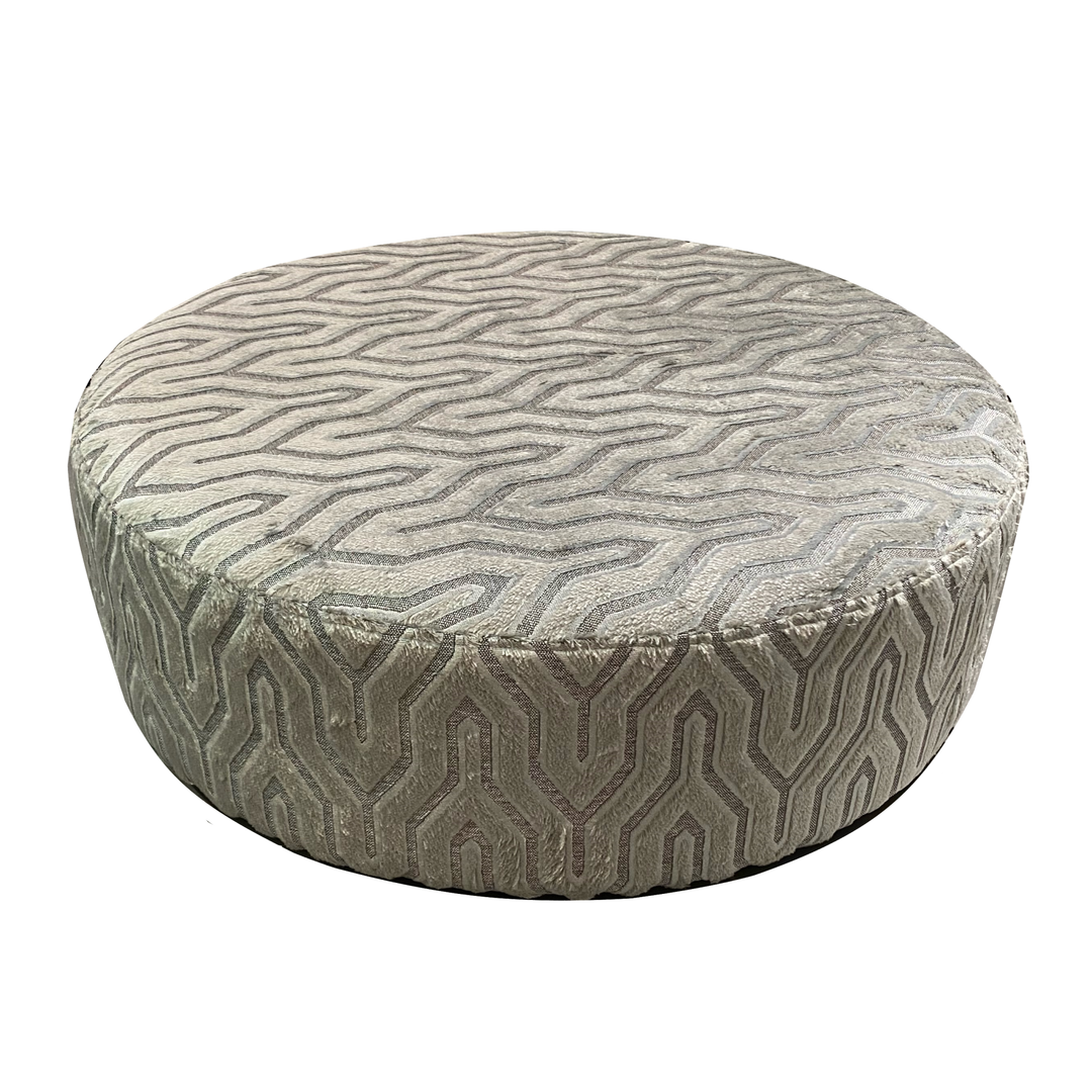 Wolf Grey Fabric Large Round Accent Footstool