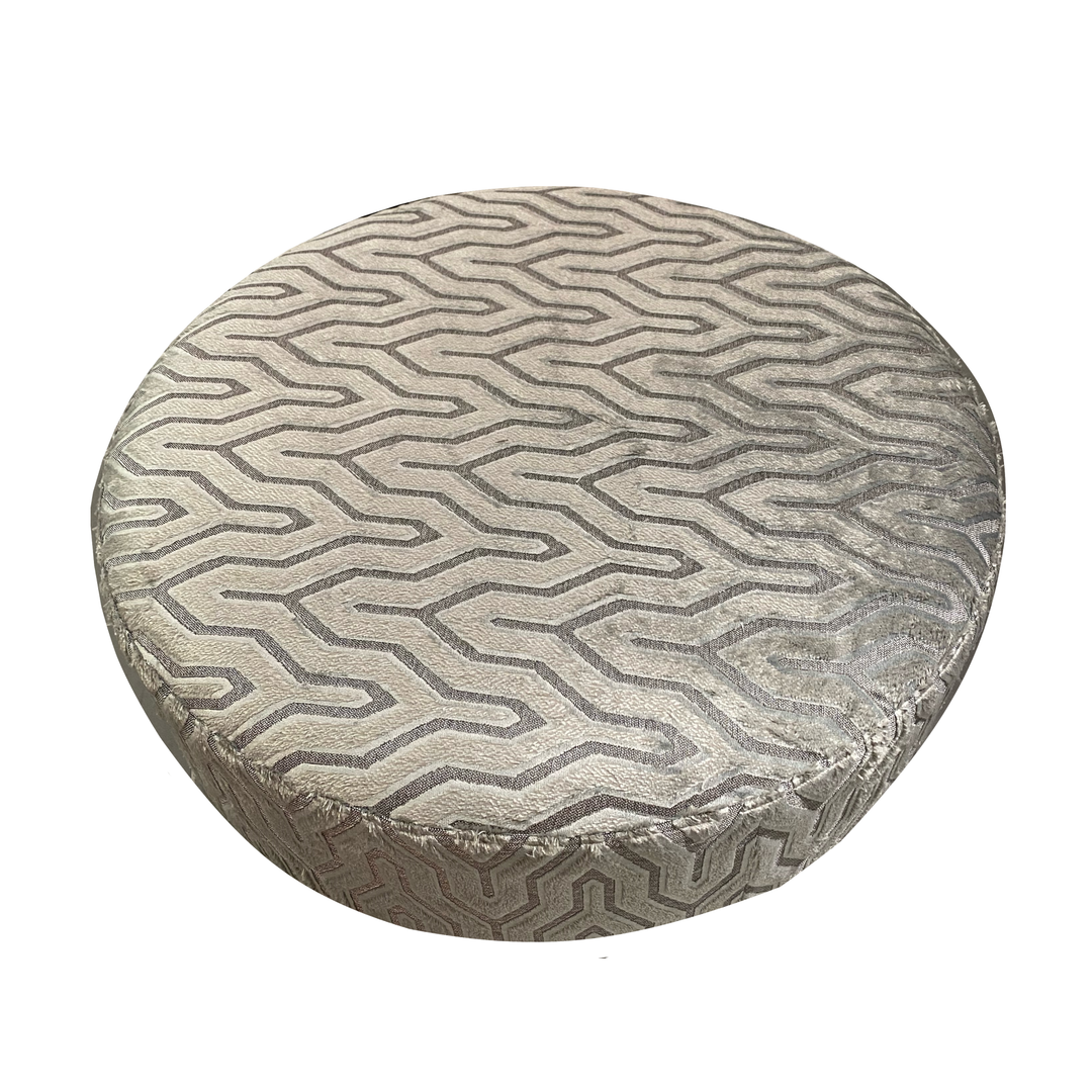 Wolf Grey Fabric Large Round Accent Footstool