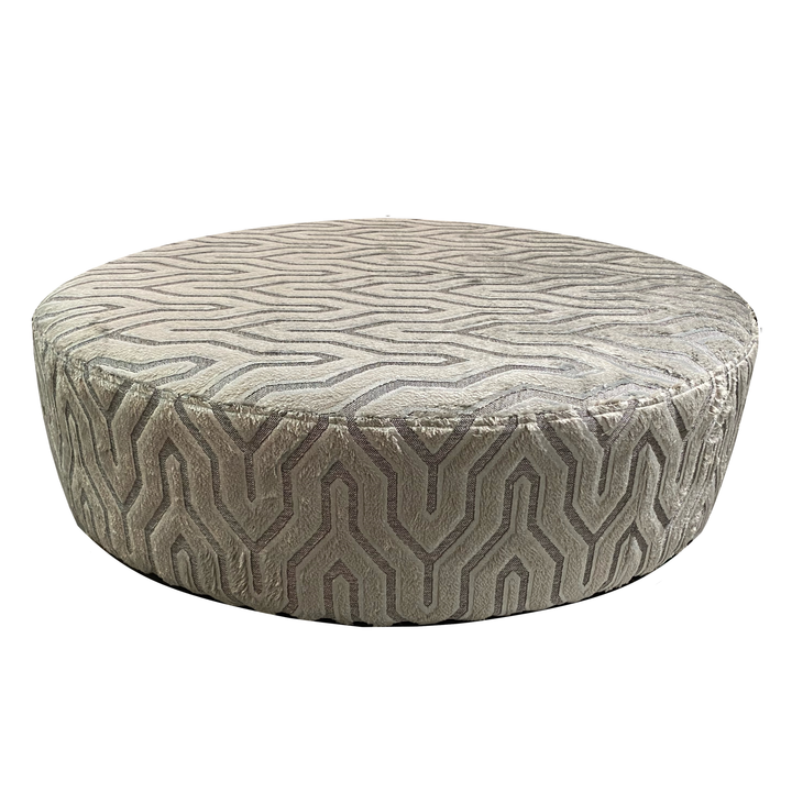 Wolf Grey Fabric Large Round Accent Footstool