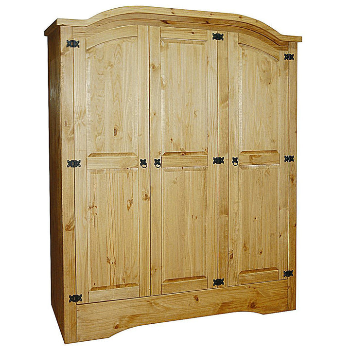 Corona 3 Door Wardrobe in Distressed Waxed Pine - The Furniture Mega Store 