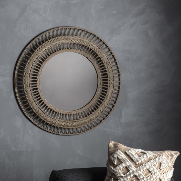 Zena Grey Bamboo Wall Mirror - 90cm - The Furniture Mega Store 