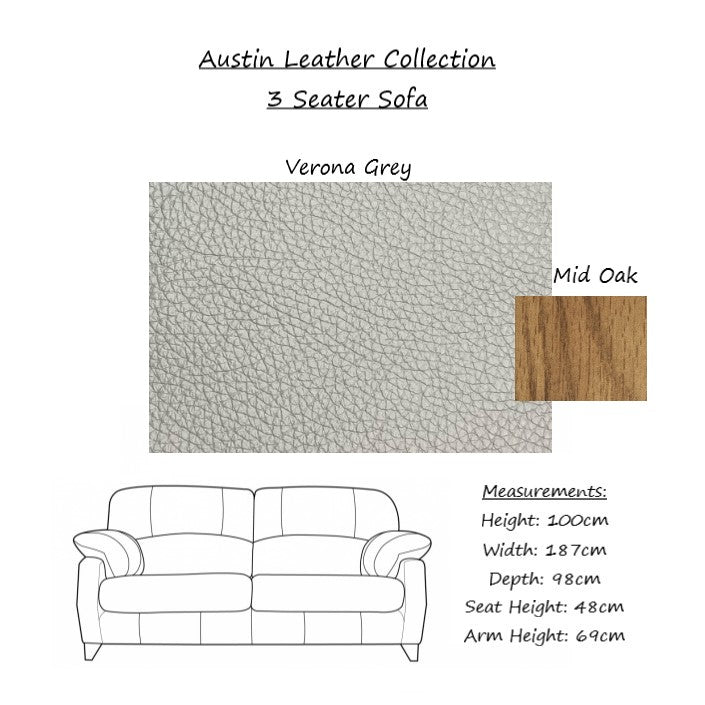 Austin Leather Sofa Collection - Choice Of Sizes, Leathers & Feet - The Furniture Mega Store 