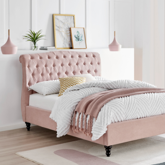 Rosa Fabric 4'6 Double Bed - Pink - The Furniture Mega Store 