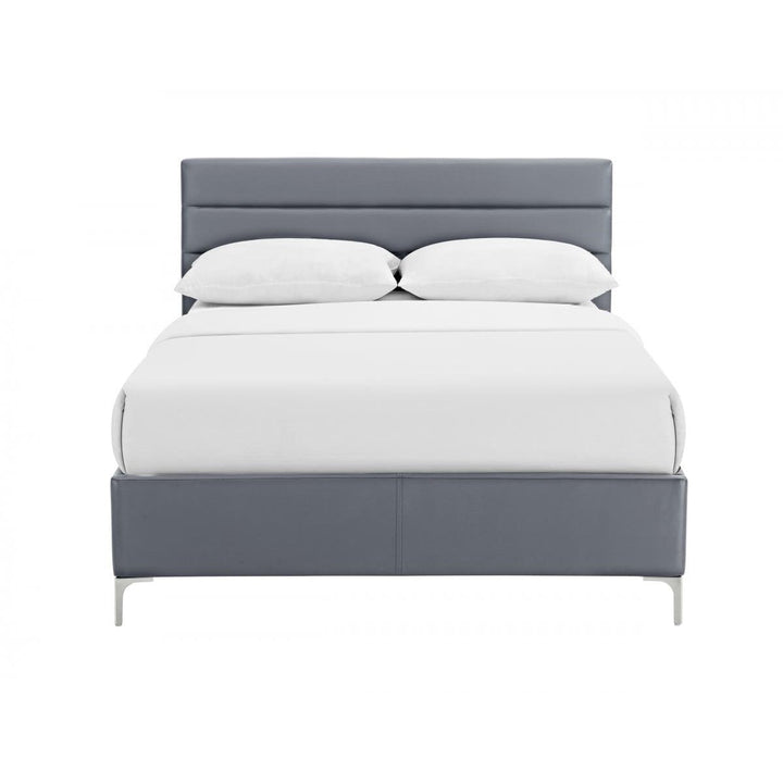 Grey Faux Leather 4'6 Double Bed - The Furniture Mega Store 