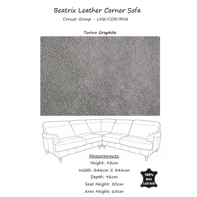 Beatrix Leather Corner Sofa - Choice Of Feet & Leathers - The Furniture Mega Store 