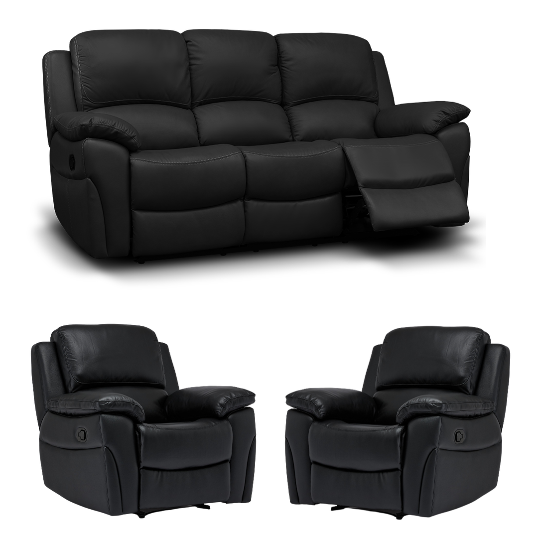 Falcon Leather Recliner 3 Seater Sofa + 2 Armchairs  Set - Choice Of Colours - The Furniture Mega Store 