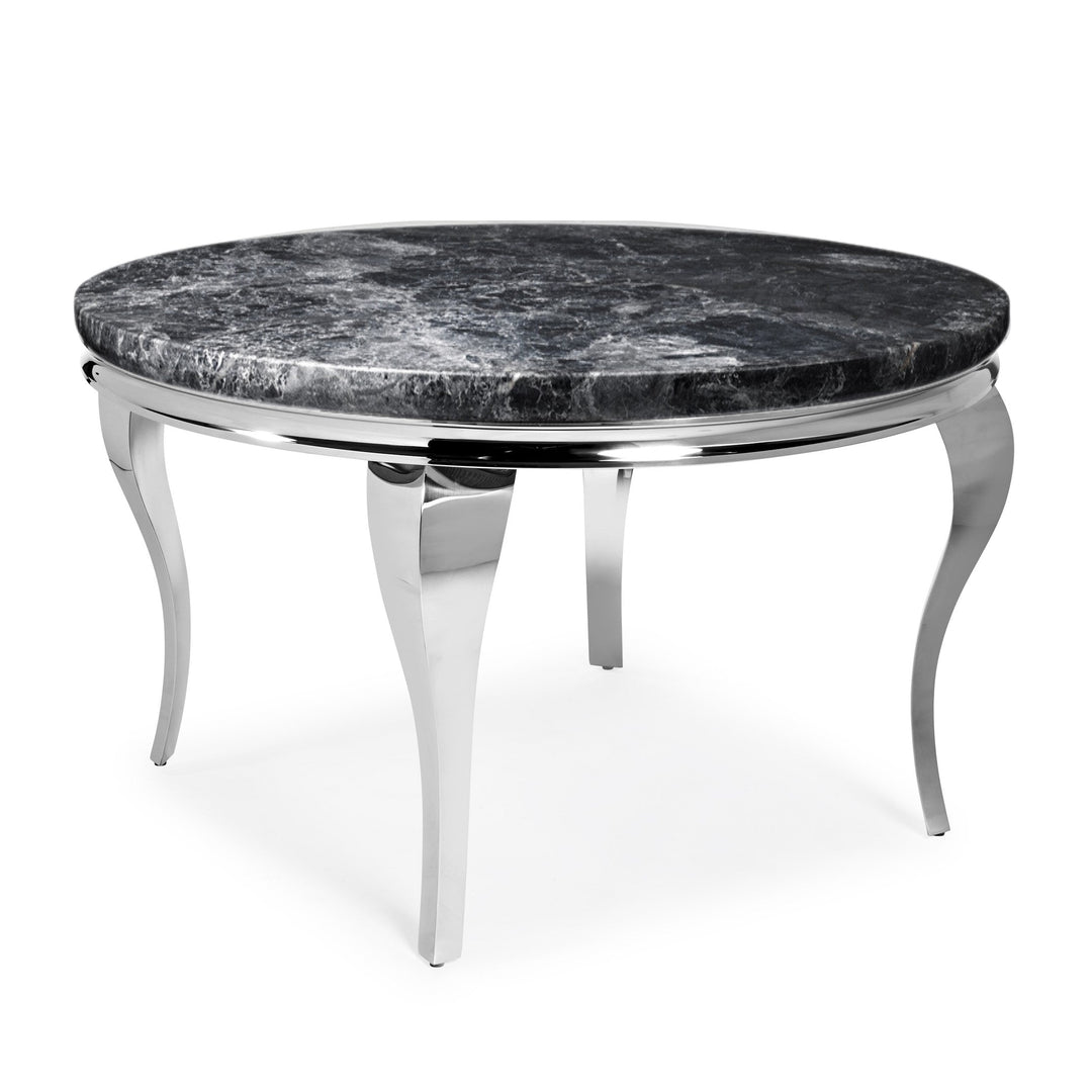 Mayfair Round 1.3 Black Marble Top Dining Table & 4 Sofia Velvet Dining Chairs Set - The Furniture Mega Store 