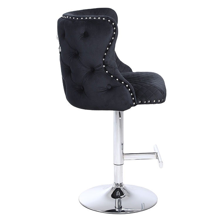 Valentino Black Velvet Deep Tufted Lion Head Bar Stool - The Furniture Mega Store 