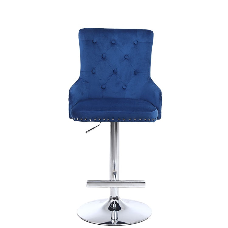 Majestic Navy Velvet Diamond Quilted - Lion Head Knocker Back Bar Stool - The Furniture Mega Store 