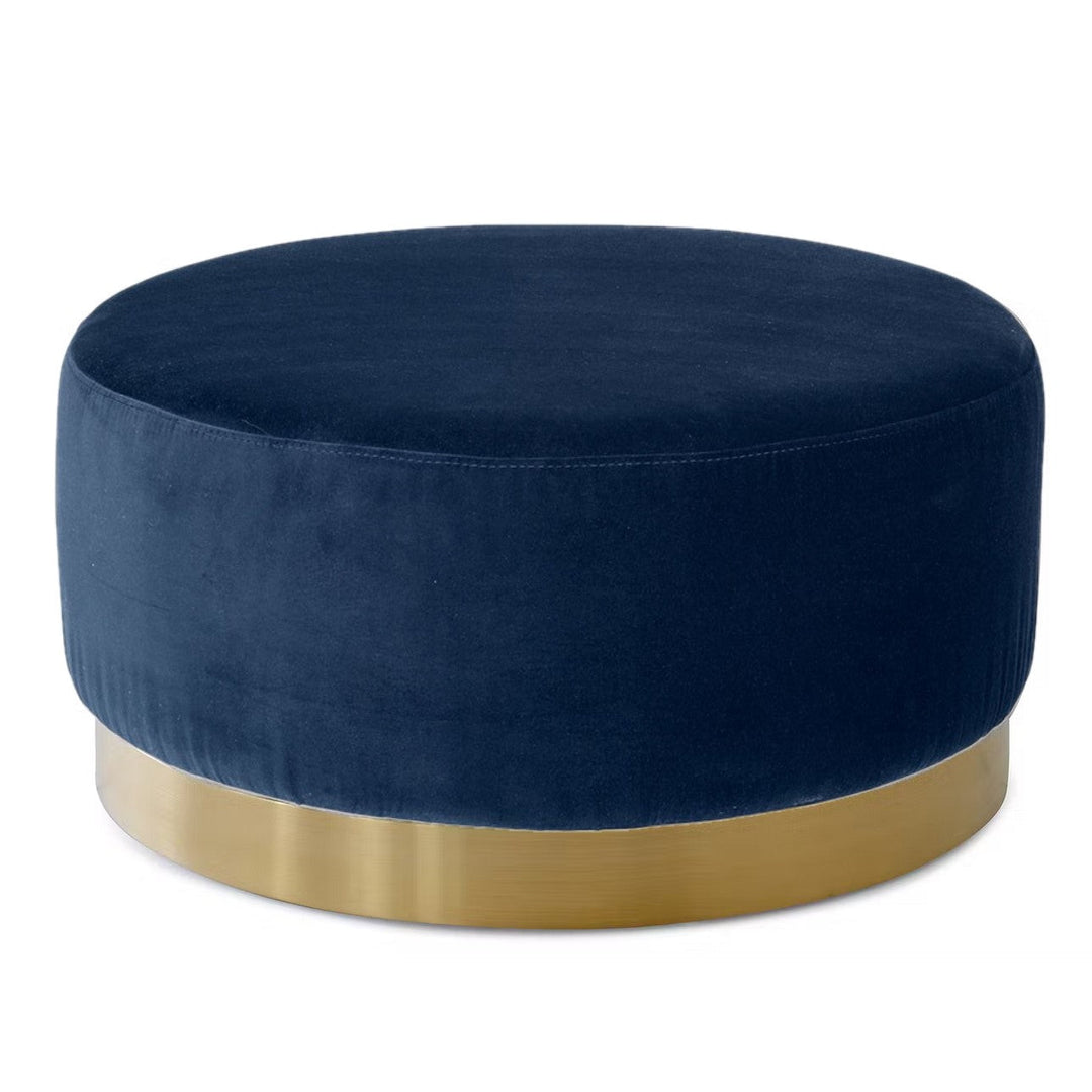 Bond Round Cocktail Ottoman - Choice Of Fabrics & Chrome Or Gold Base - The Furniture Mega Store 