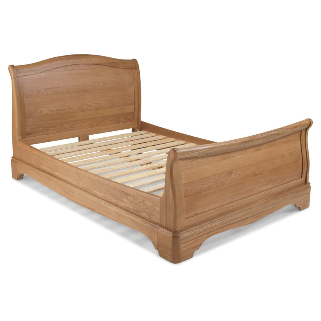 Cannes Natural Oak Sleigh Bed - 4'6 Double - The Furniture Mega Store 