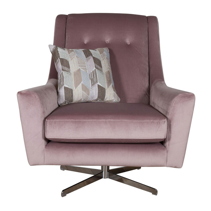 Pink Velvet & Chrome Base Swivel Chair - The Furniture Mega Store 