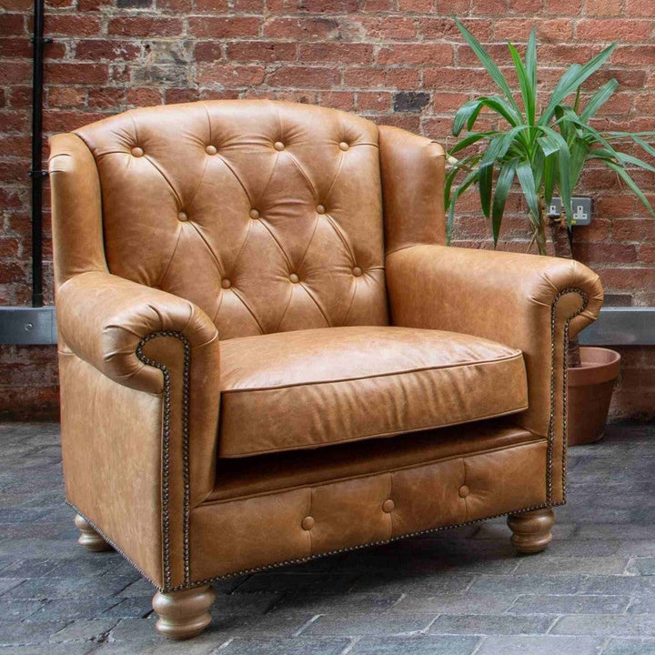 Clarence Tan Vintage Leather Club Chair - The Furniture Mega Store 