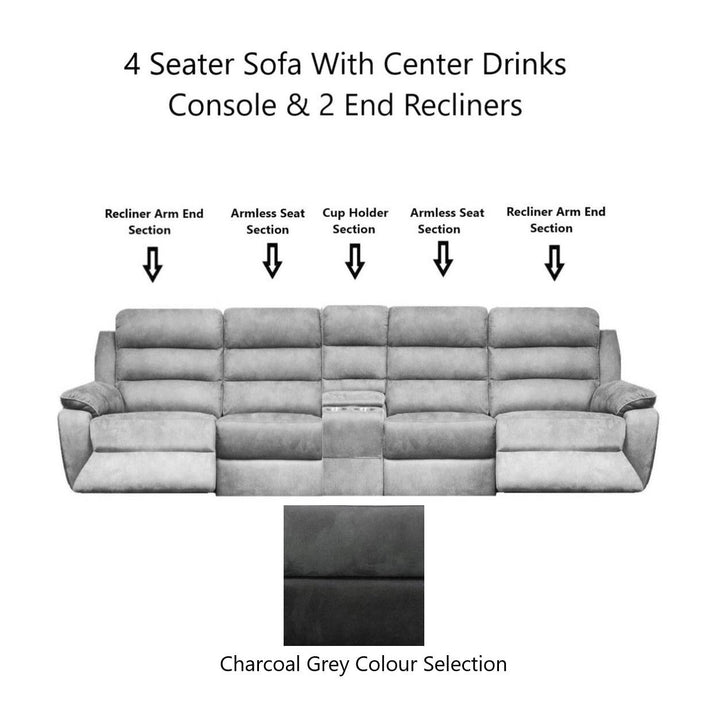 Ellis Corner Modular Fibre Fabric Recliner Sofa - Manual Or Power + USB Charging Port - The Furniture Mega Store 