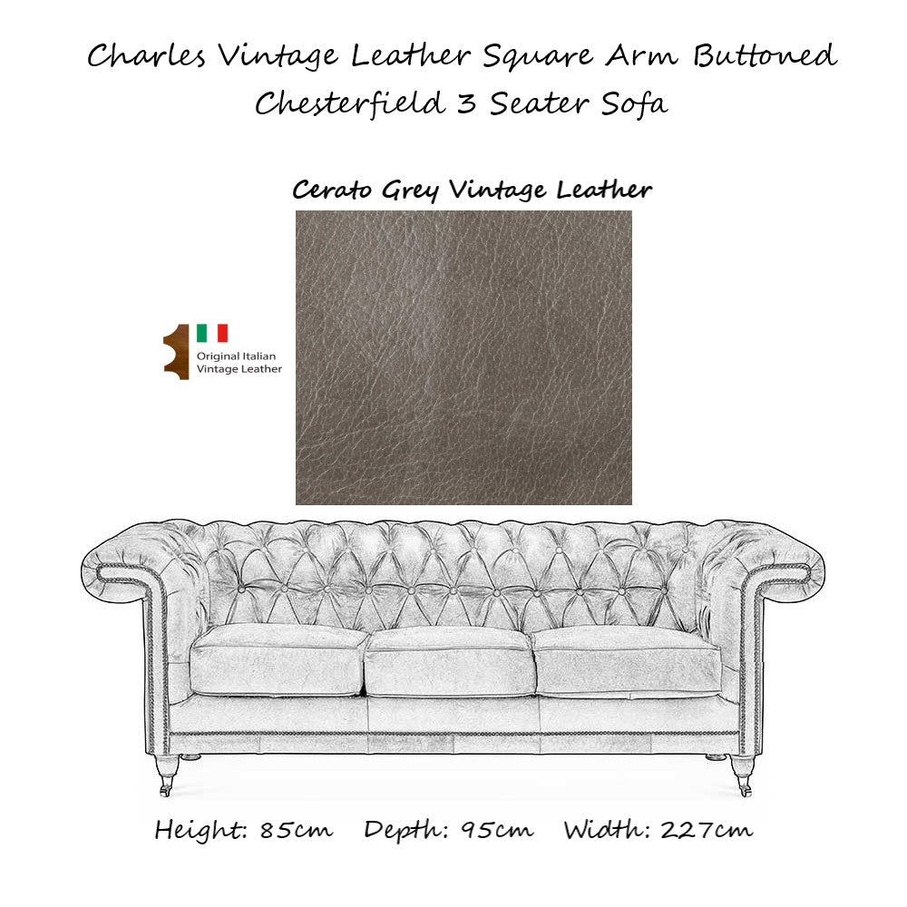 Charles Vintage Leather Square Arm Buttoned Chesterfield Sofa & Armchair Collection - The Furniture Mega Store 