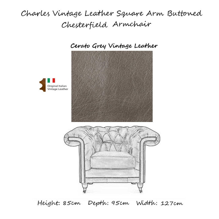 Charles Vintage Leather Square Arm Buttoned Chesterfield Sofa & Armchair Collection - The Furniture Mega Store 