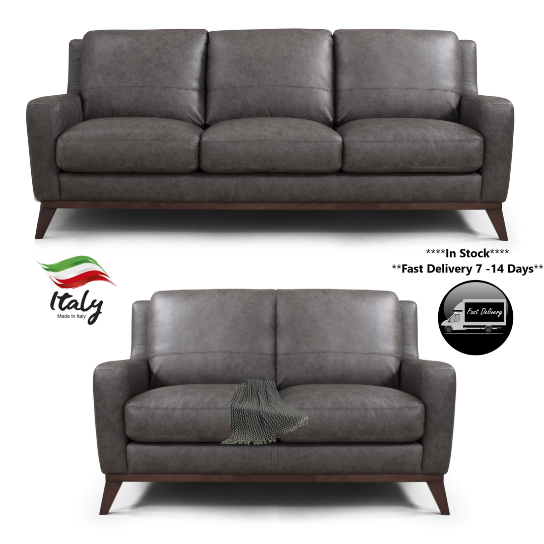 Cody Grey Italian Leather 3 Seater & 2 Seater Sofa Set - Fast Delivery 7 - 14 Days - The Furniture Mega Store 