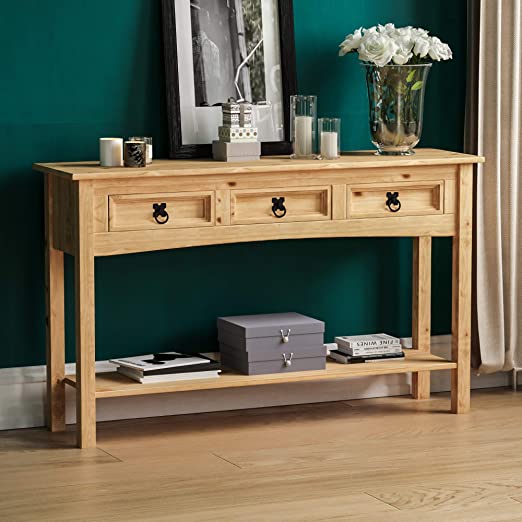 Corona 3 Drawer Console Table - Distressed Waxed Pine - The Furniture Mega Store 