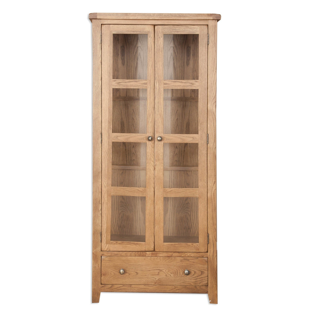 Wiltshire Country Oak 2 Door 1 Drawer Glazed Display Cabinet - The Furniture Mega Store 