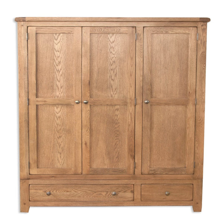 Wiltshire Country Oak 3 Door 2 Drawer Triple Wardrobe - The Furniture Mega Store 