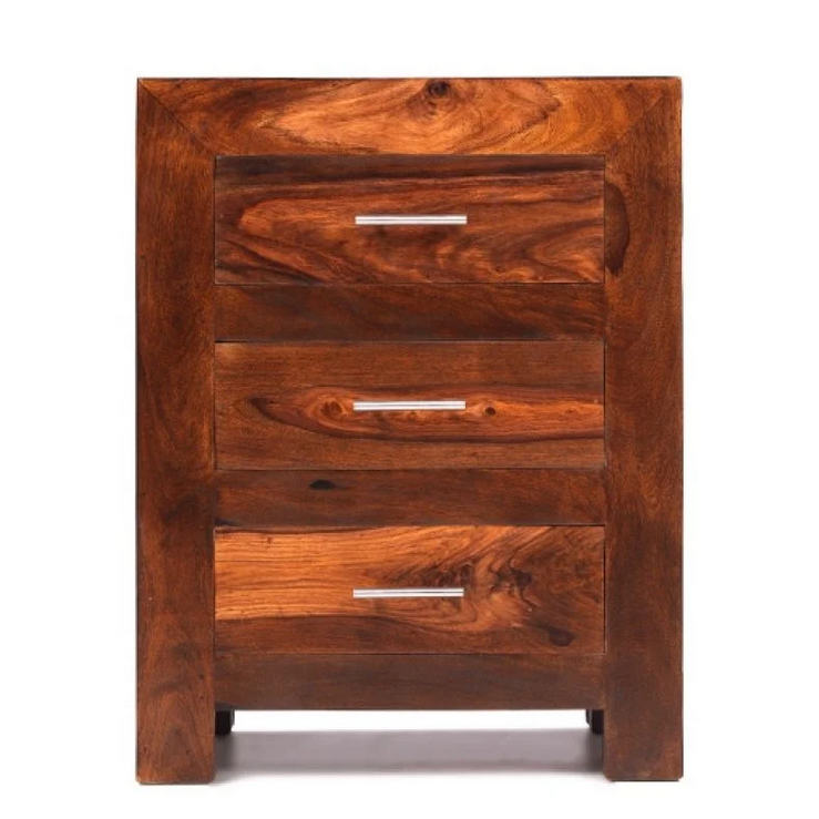 Cuba Sheesham 3 Drawer Bedside Cabinet - The Furniture Mega Store 