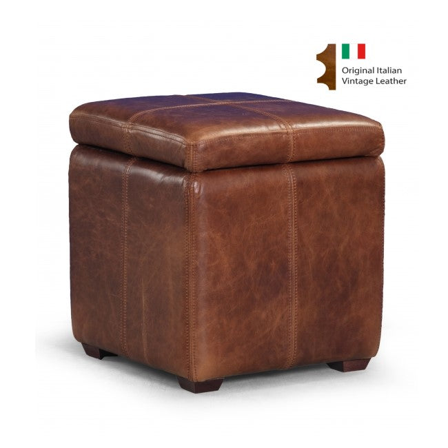 Vintage Leather Square Cube Storage Footstool - Choice Of Leathers & Feet - The Furniture Mega Store 