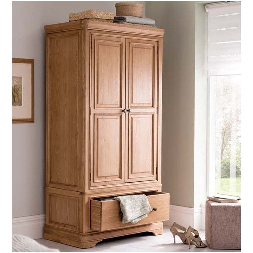 Chambery Natural Oak 2 Door 1 Drawer Wardrobe - The Furniture Mega Store 