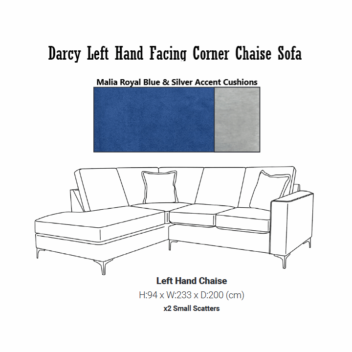 Darcy Velvet Corner Chaise Sofa - Choice Of Colours - The Furniture Mega Store 