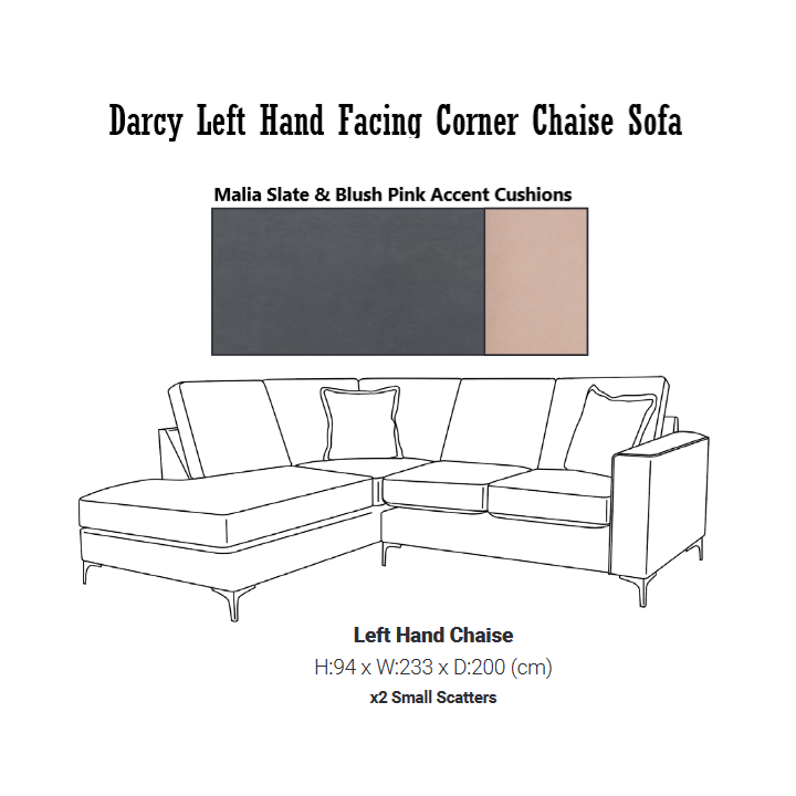 Darcy Velvet Corner Chaise Sofa - Choice Of Colours - The Furniture Mega Store 