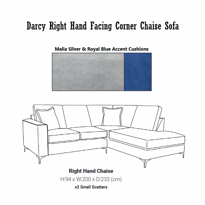 Darcy Velvet Corner Chaise Sofa - Choice Of Colours - The Furniture Mega Store 