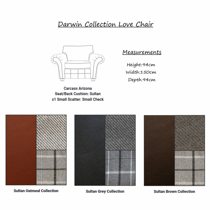 Darwin Fabric Armchair & Love Chair Collection - Choice Of Fabrics - The Furniture Mega Store 