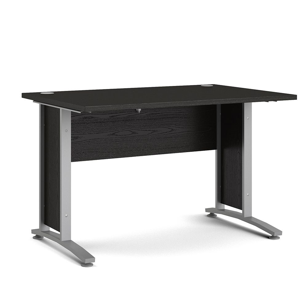 Pria Black Woodgrain Desk 120cm - Black & Silver Grey steel Legs