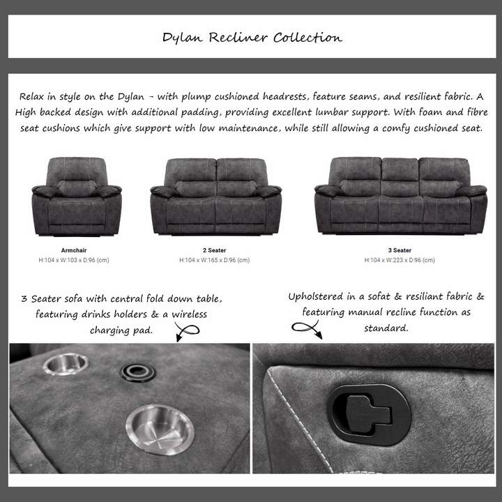 Dylan Fabric Recliner Sofa & Armchair Collection - The Furniture Mega Store 