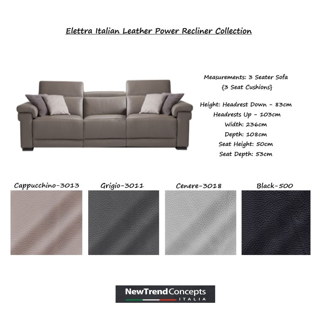 Elettra Italian Leather Power Recliner With Adjustable Headrests Sofa & Chair Collection - The Furniture Mega Store 