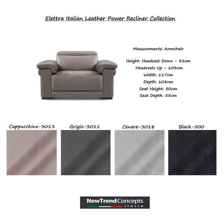 Elettra Italian Leather Power Recliner With Adjustable Headrests Sofa & Chair Collection - The Furniture Mega Store 