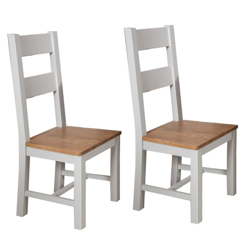 St.Ives French Grey & Oak Square Dining Table & 4 Matching Ladder Back Dining Chairs - The Furniture Mega Store 