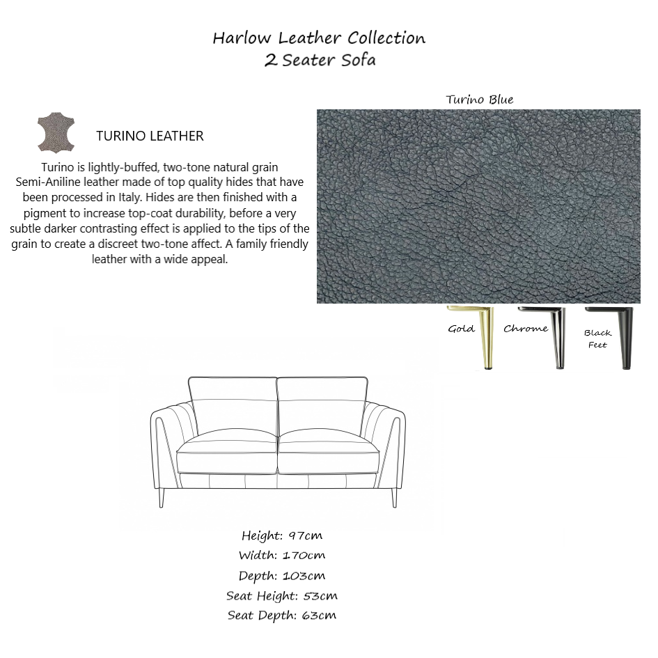 Harlow Leather Sofa Collection - Choice Of Leathers & Feet - The Furniture Mega Store 