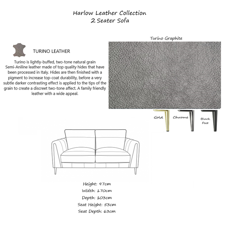 Harlow Leather Sofa Collection - Choice Of Leathers & Feet - The Furniture Mega Store 