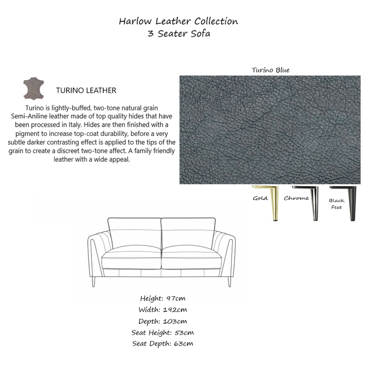 Harlow Leather Sofa Collection - Choice Of Leathers & Feet - The Furniture Mega Store 