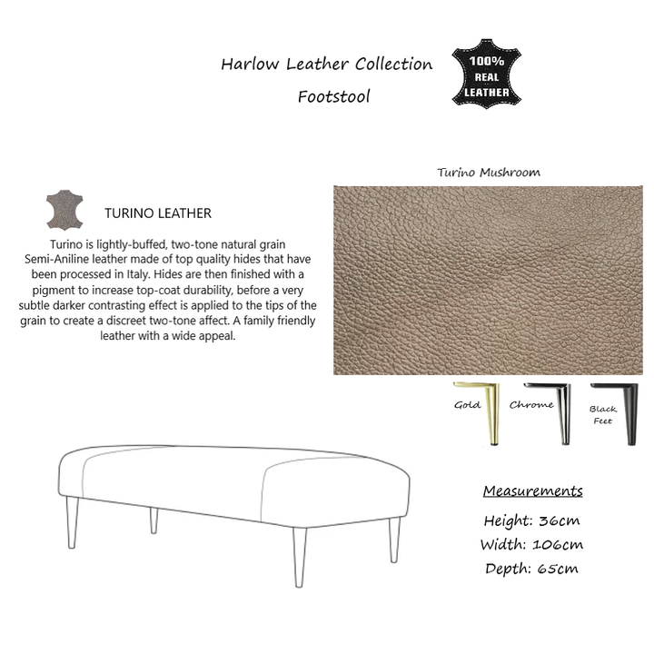 Harlow Leather Footstool - Choice Of Leather Colours & Feet - The Furniture Mega Store 