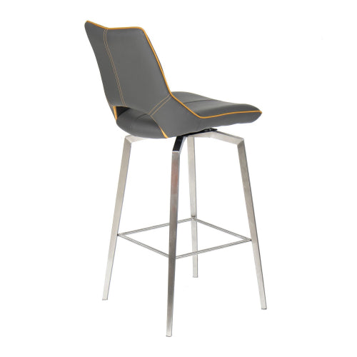 Mako Graphite Grey & Yellow Stitch Leather Swivel Bar Stool - The Furniture Mega Store 