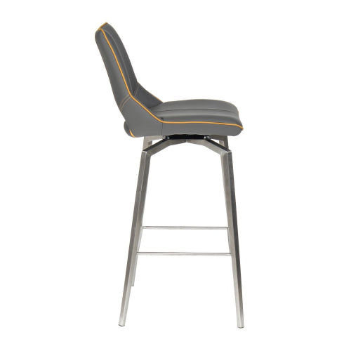 Mako Graphite Grey & Yellow Stitch Leather Swivel Bar Stool - The Furniture Mega Store 