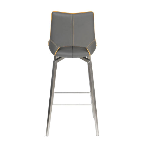 Mako Graphite Grey & Yellow Stitch Leather Swivel Bar Stool - The Furniture Mega Store 