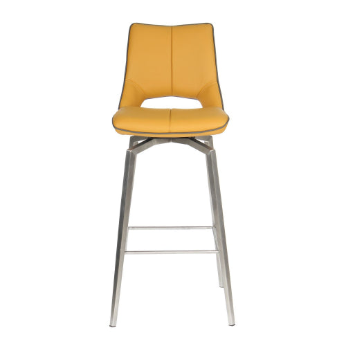 Mako Yellow & Grey Stitch Leather Swivel Bar Stool - The Furniture Mega Store 